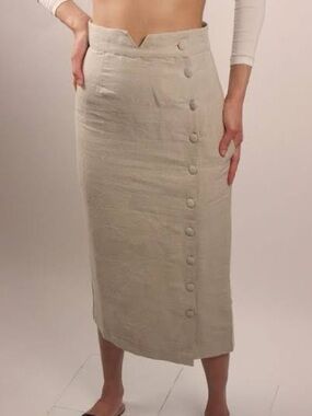 Ajaie Alaie High-Waist Button-Front Midi Skirt in Plum